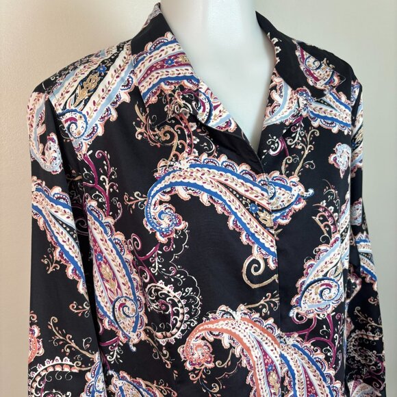 Chico's Shirt 3 Women's XL Black Paisley Button-Front Top Long Sleeves Cotton - Picture 2 of 11